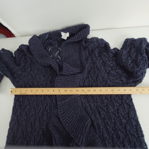 Plus Size 2X Long Sleeve Ruffle Trim Open Front Cardigan Navy Sweater Romantic - Picture 5 of 11